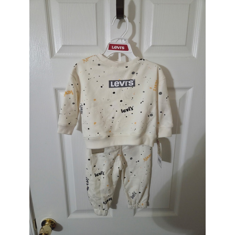 Levis Baby Boys 12M Two Piece Sweatshirt and Joggers Set Cream Paint Splatter